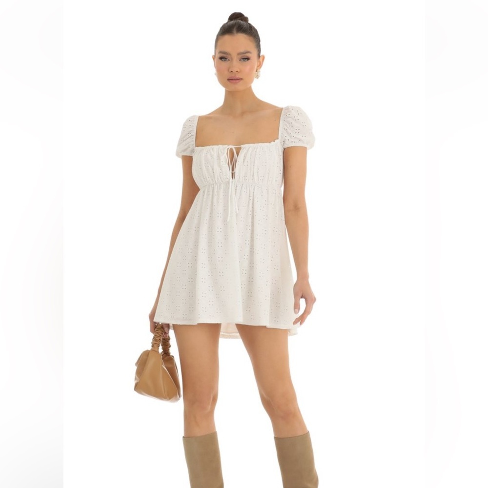 Lucy in the Sky Eyelet Girly Cottagecore Mini White Dress